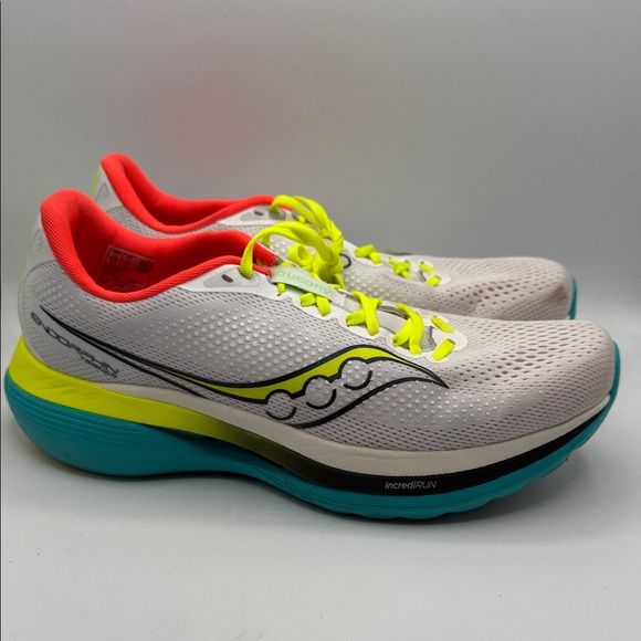 SauconyEndorphin Trainer Mens 12 White Neon Yellow and Teal S18